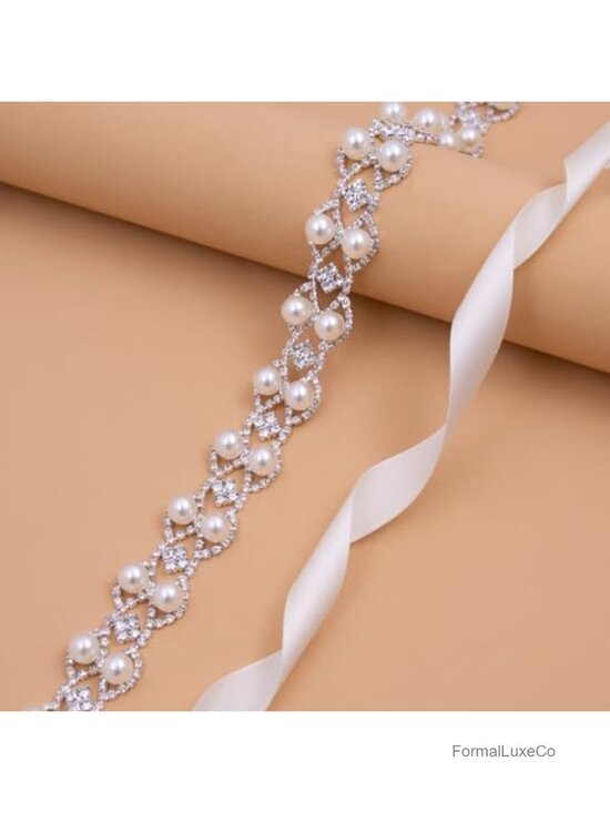 Handmade Pearl Crystal Wedding Belt Sash with Rhinestone main image 5